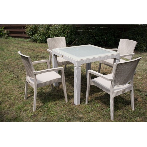 Bastenski set ZEUGMA 4 stolice i sto sa staklom 90x90 Cappuccino