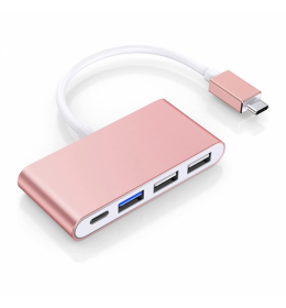 Hub Adapter Type-C na 3xUSB + Type-C roze zlatni