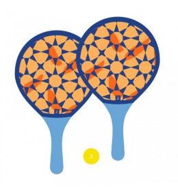 Komplet drvenih reketa za tenis na pesku plavo narandžasti