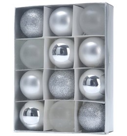 Set ukrasa za jelku kugle 12 komada srebrne