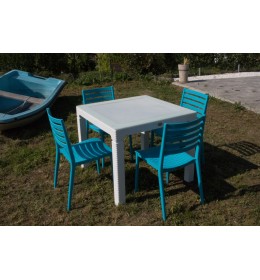 Baštenski set ZARA 4 stolice i sto sa staklom 90x90 belo plavi 
