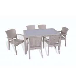 Bastenski set ZEUGMA 6 stolice i sto 150x90 sa staklom Cappuccino